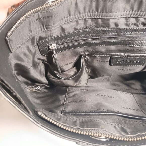 Calvin Klein Hayden Saffiano Black Leather Tote Silver Chain Handles Used - Picture 13 of 16